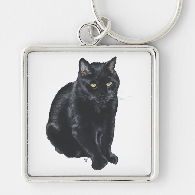 Beautiful Black Cat Key Ring (Front)
