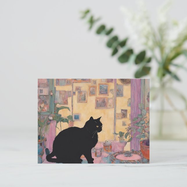 beautiful black cat postcard (Standing Front)