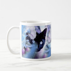 Beautiful Black Cats with Flowers Coffee Mug