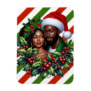 Beautiful Black couple Holly christmas wreath art Magnet