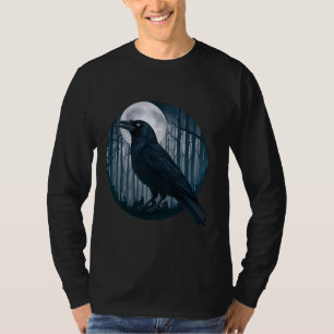 Beautiful Black Crow in Scary forest Raven Bird Ha T-Shirt