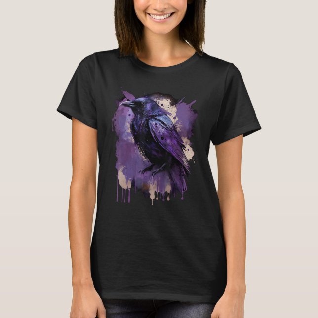 Beautiful Black Crow Raven Bird Purple Stain Men W T-Shirt (Front)