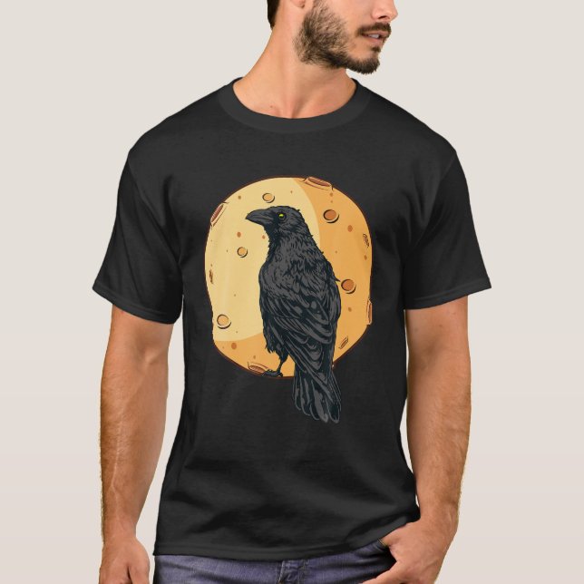 Beautiful Black Crow Raven Bird Watch. Birds Silho T-Shirt (Front)