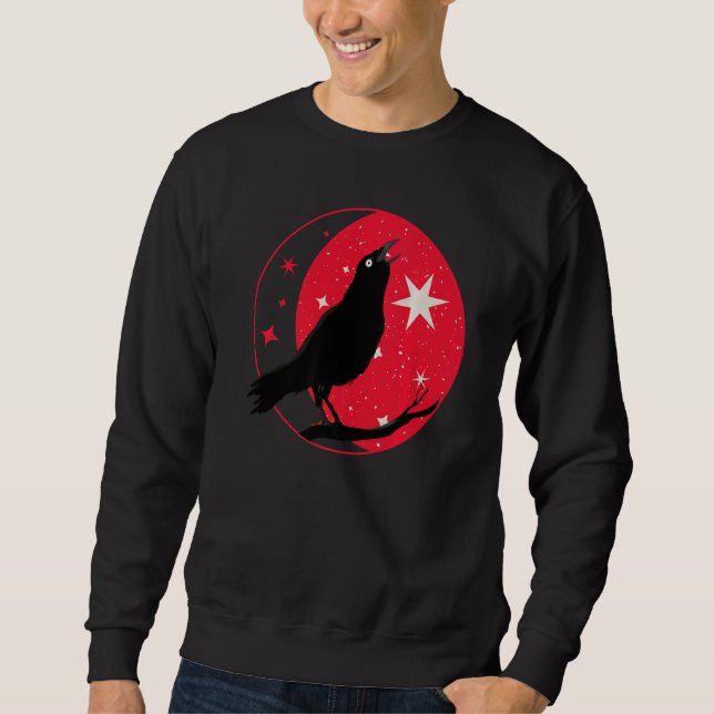 Beautiful Black Crow Raven Bird Watch Birds Silhou Sweatshirt (Front)