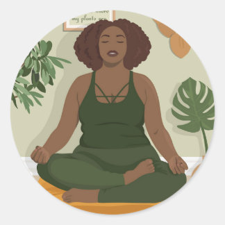 Beautiful black curvy woman meditating classic round sticker