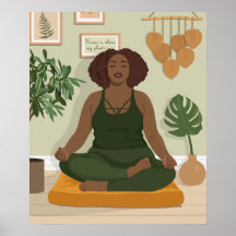 Beautiful black curvy woman meditating