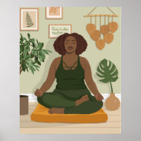 Beautiful black curvy woman meditating