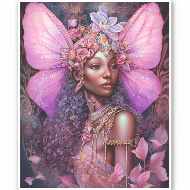 Beautiful Black Fairy Girl Fantasy Art (Front)