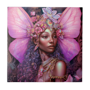 Beautiful Black Fairy Girl Fantasy Art Ceramic Tile