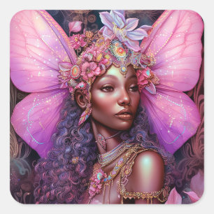 Beautiful Black Fairy Girl Fantasy Art Square Sticker
