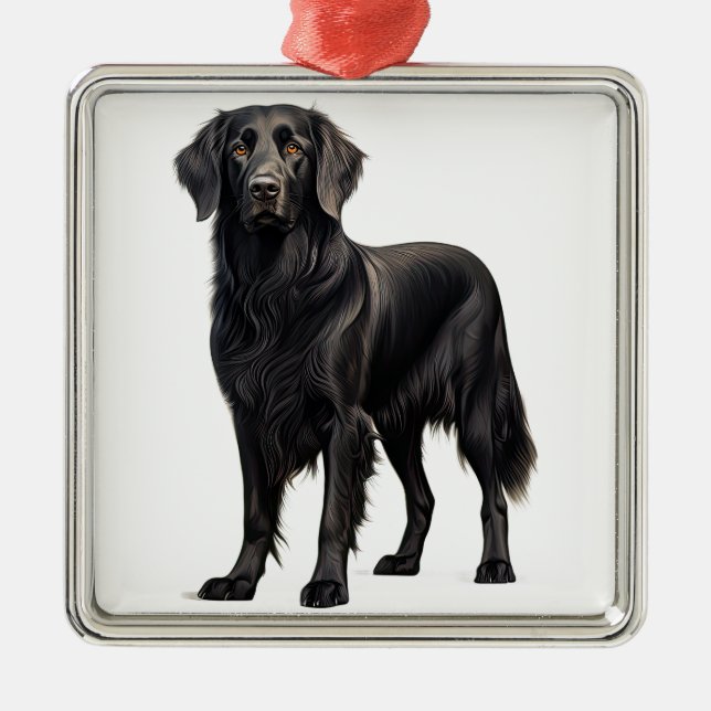BEAUTIFUL BLACK FLAT COATED RETRIEVER DOG METAL ORNAMENT (Front)