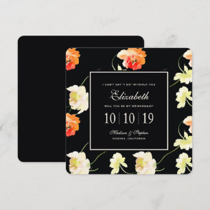 Beautiful Black Floral - Bridesmaid Invitation