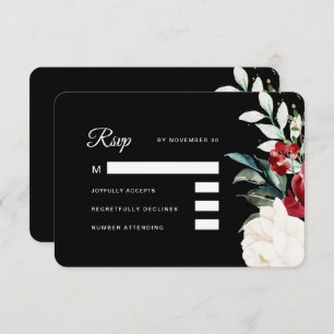 Beautiful Black Floral Christmas Wedding RSVP Card