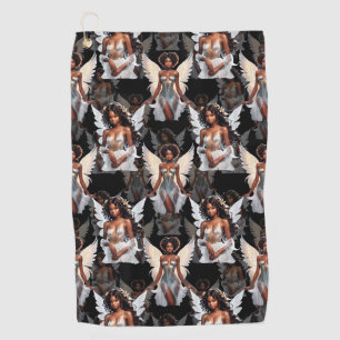 Beautiful Black Girl Angels Pattern Design -Dark Golf Towel
