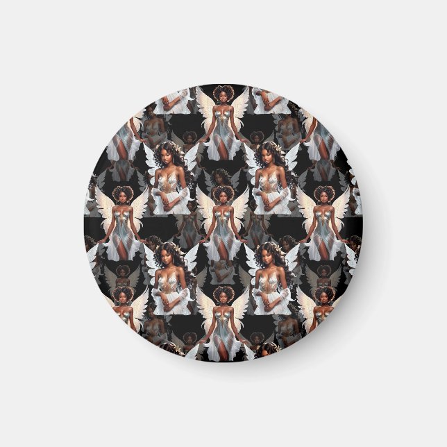 Beautiful Black Girl Angels Pattern Design -Dark Magnet (Front)