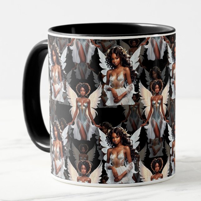 Beautiful Black Girl Angels Pattern Design -Dark Mug (Creator Uploaded)