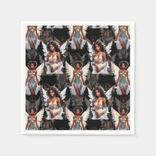 Beautiful Black Girl Angels Pattern Design -Dark Napkin