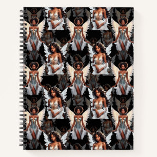 Beautiful Black Girl Angels Pattern Design -Dark Notebook