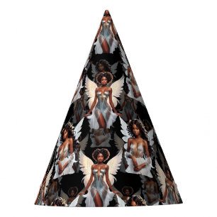 Beautiful Black Girl Angels Pattern Design -Dark Party Hat