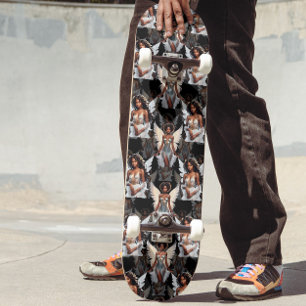 Beautiful Black Girl Angels Pattern Design -Dark Skateboard