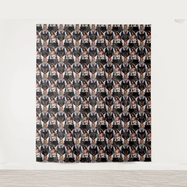 Beautiful Black Girl Angels Pattern Design -Dark Tapestry (Front)