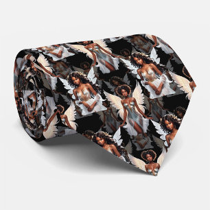 Beautiful Black Girl Angels Pattern Design -Dark Tie