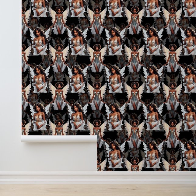 Beautiful Black Girl Angels Pattern Design -Dark Wallpaper (Creator Uploaded)