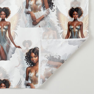 Beautiful Black Girl Angels Pattern Design  Fabric