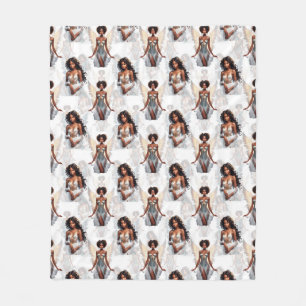 Beautiful Black Girl Angels Pattern Design Fleece Blanket