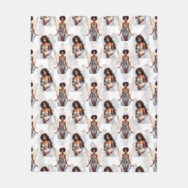 Beautiful Black Girl Angels Pattern Design  Fleece Blanket (Front)