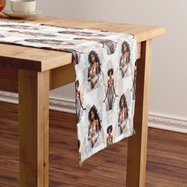 Beautiful Black Girl Angels Pattern Design  Short Table Runner (Creator Uploaded)
