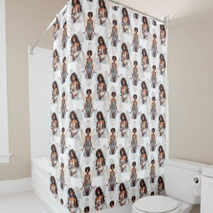 Beautiful Black Girl Angels Pattern Design Shower Curtain