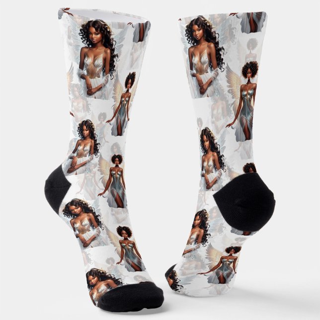 Beautiful Black Girl Angels Pattern Design  Socks (Creator Uploaded)