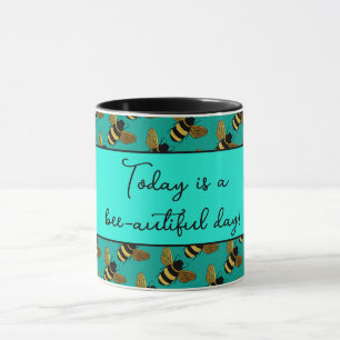 BEAUTIFUL BLACK GOLD BUMBLEBEE HAPPY BEE TEXT MUG