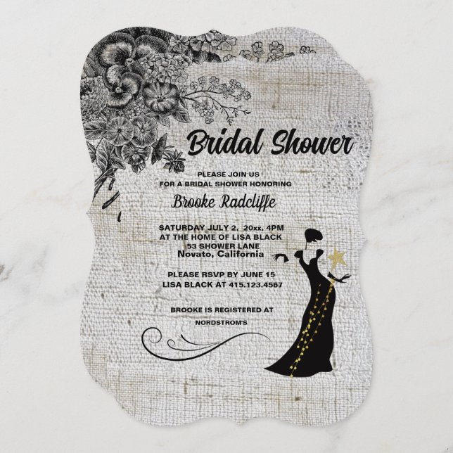 Beautiful Black/Grey Artistic Flowers  Invitation (Front/Back)