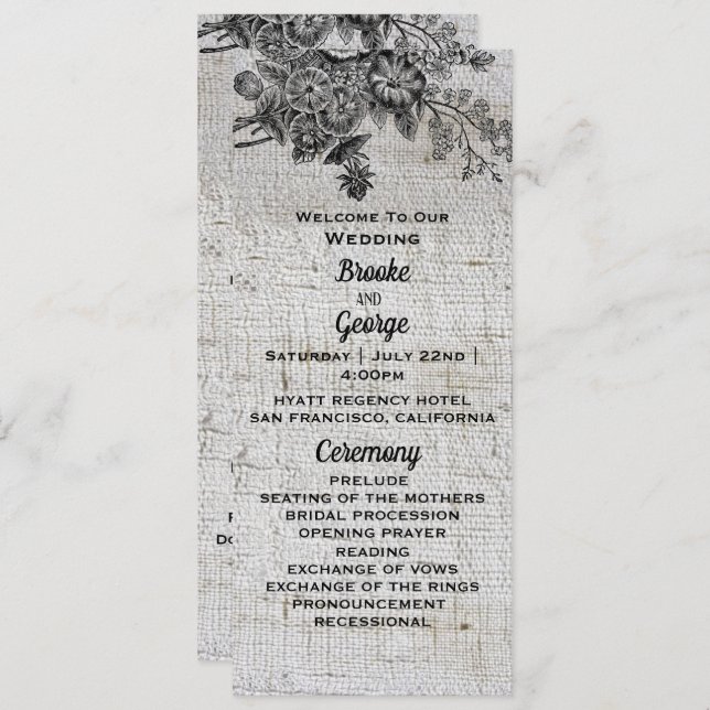 Beautiful Black & Grey Flowers Wedding Program (Front/Back)
