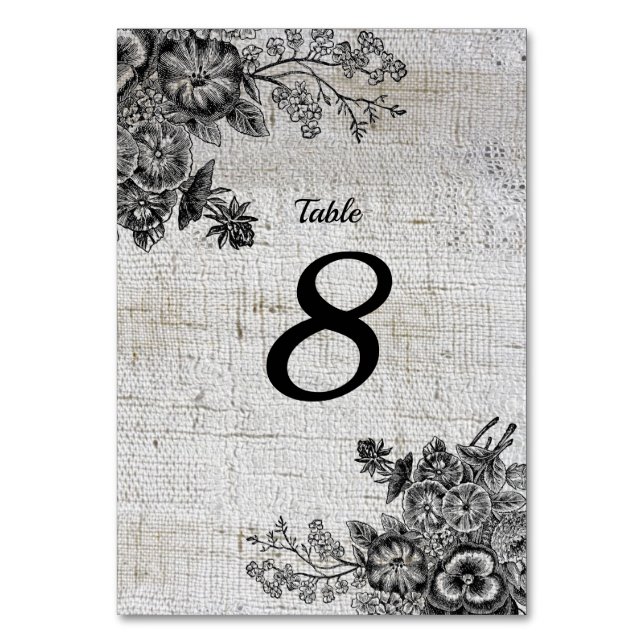 Beautiful Black/Grey Flowers Wedding Table  Number (Front)