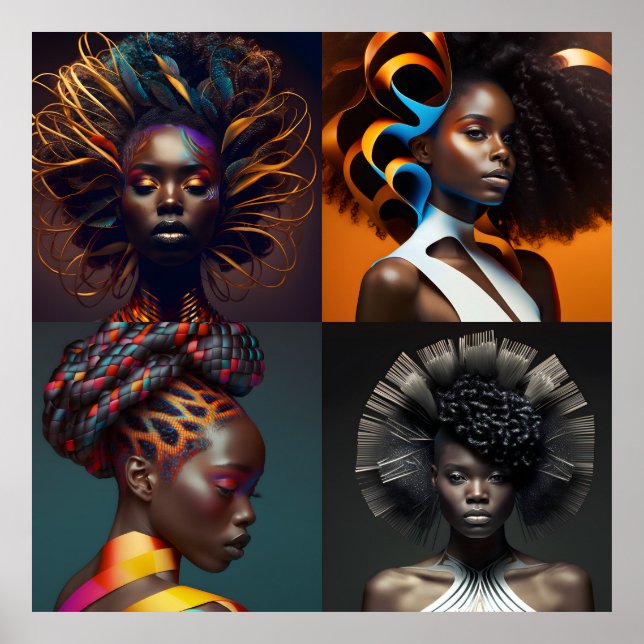 Beautiful Black Hair 4 Panel Poster 40x40 (Front)