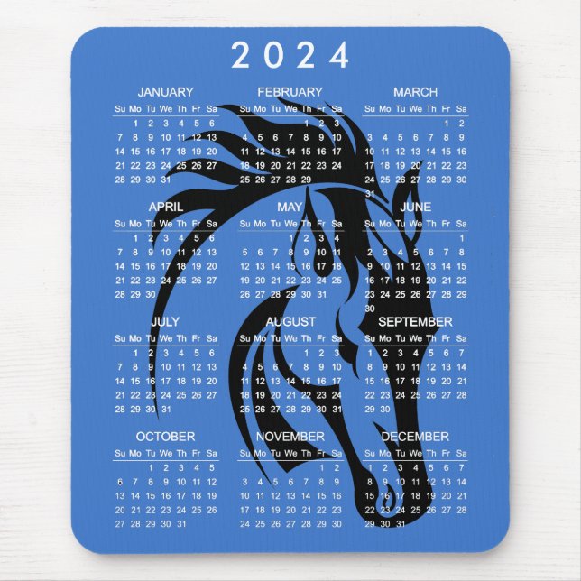 Beautiful Black Horse 2024 Calendar Mousepad (Front)