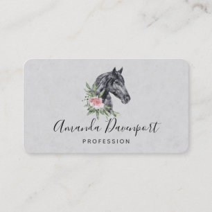 Beautiful Black Horse Head Portrait Watercolor Bus Business Card