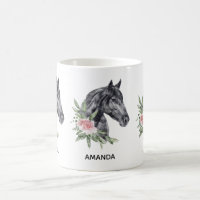 Beautiful Black Horse Head Portrait Watercolor