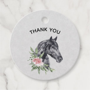 Beautiful Black Horse Head Portrait Watercolor Favour Tags