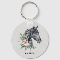 Beautiful Black Horse Head Portrait Watercolor