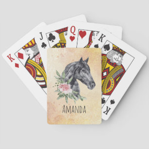 Beautiful Black Horse Head Portrait Watercolor Playing Cards