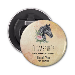 Beautiful Black Horse Head Watercolor Birthday Bottle Opener