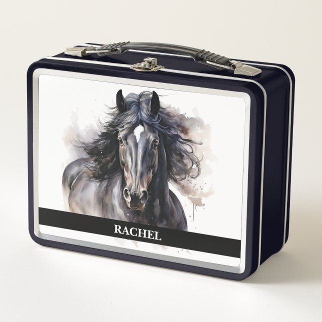 Beautiful Black Horse Metal Lunch Box (Front)