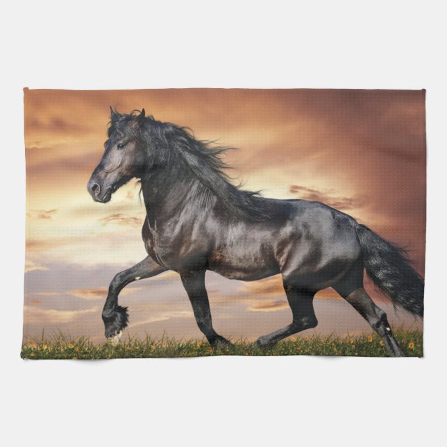Beautiful Black Horse Tea Towel (Horizontal)