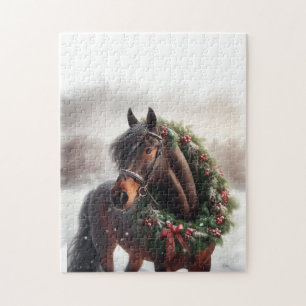 Beautiful Black Horse with Wreath Animal Jigsaw Puzzle