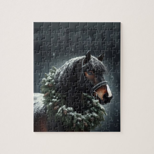 Beautiful Black Horse with Wreath Animal Jigsaw Puzzle (Vertical)