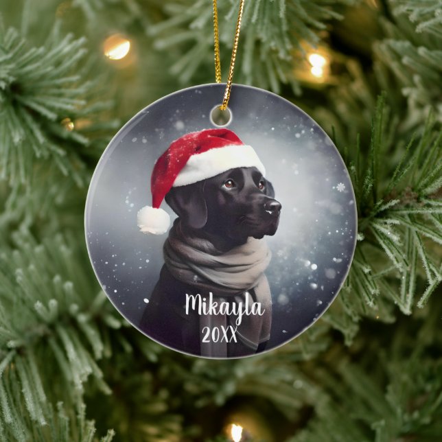 Beautiful Black Lab Santa Christmas   Ceramic Ornament (Tree)